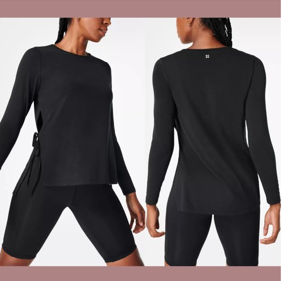 NWT $68 Sweaty Betty [ Small 4-6 ] Long-Sleeve Side-Tie‎ Yoga Top in Black - Picture 1 of 13